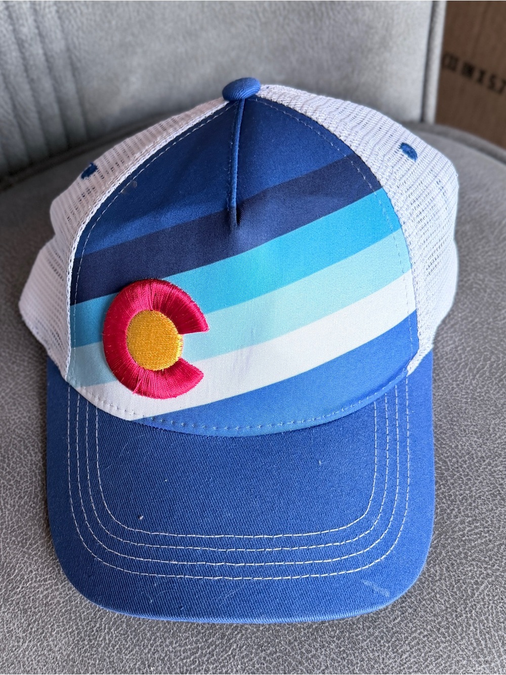 Blue Striped Trucker Hat with Colorado C Patch